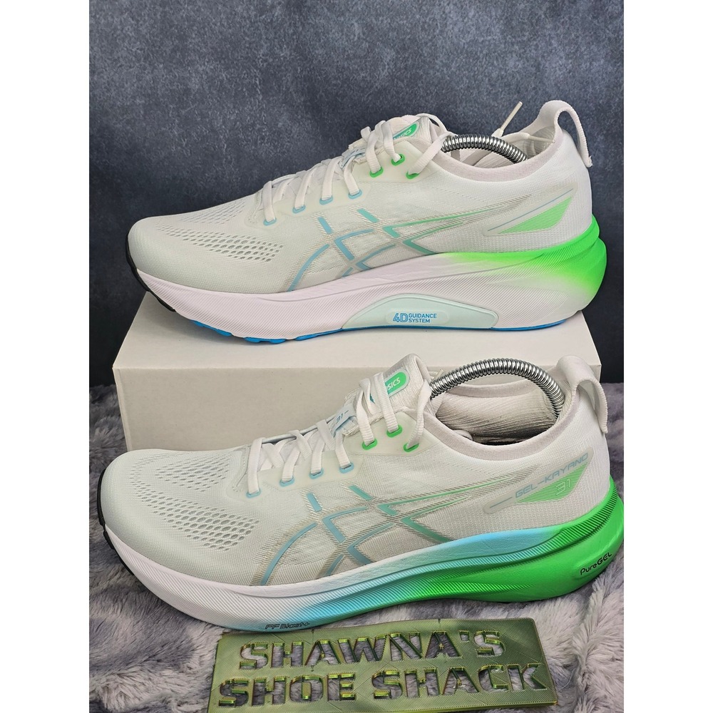 EUC ASICS Gel-Kayano 31 Running Shoes White Green Blue Mens 11
